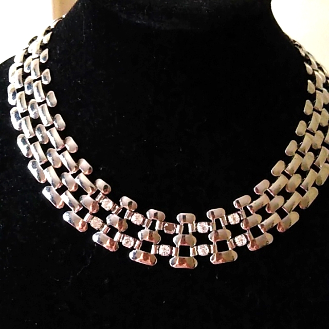 Silver Toned And Rhinestone Necklace~
